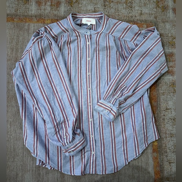 XiRENA Tops - Xirena Women's Stripes Blue and Red Blouse Button Down Shirt